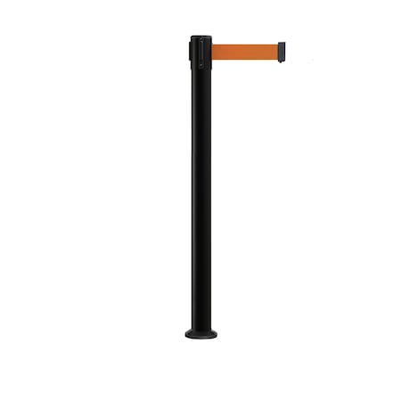 Stanchion Belt Barrier Fixed Base Black Post 11ft.Orange Belt